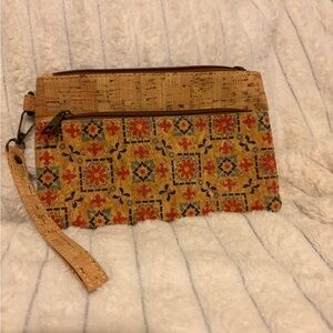 Floral Cork Wristlet Zip Pouch Vegan Eco Friendly Clutch